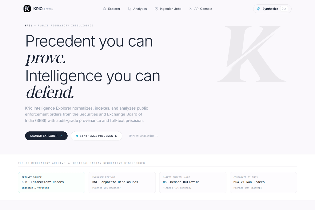 Krio.LexGov: Public Regulatory Intelligence Platform mockup